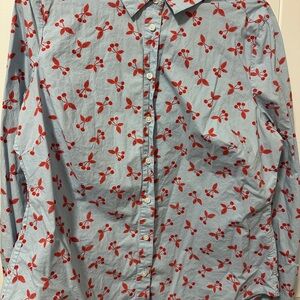 Boden Red Cherry sky blue blouse